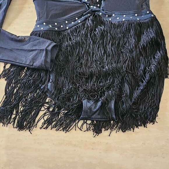 Weissman catalog NWOT child large black mesh sequin fringe costume jazz tap solo - Picture 3 of 9